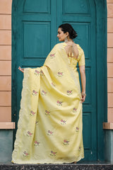 Stunning Yellow Color Soft Cotton Tussar Saree