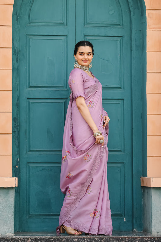 Stunning Purple Color Soft Cotton Tussar Saree