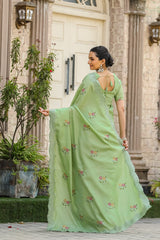 Stunning Light Green Color Soft Cotton Tussar Saree