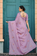 Stunning Purple Color Soft Cotton Tussar Saree