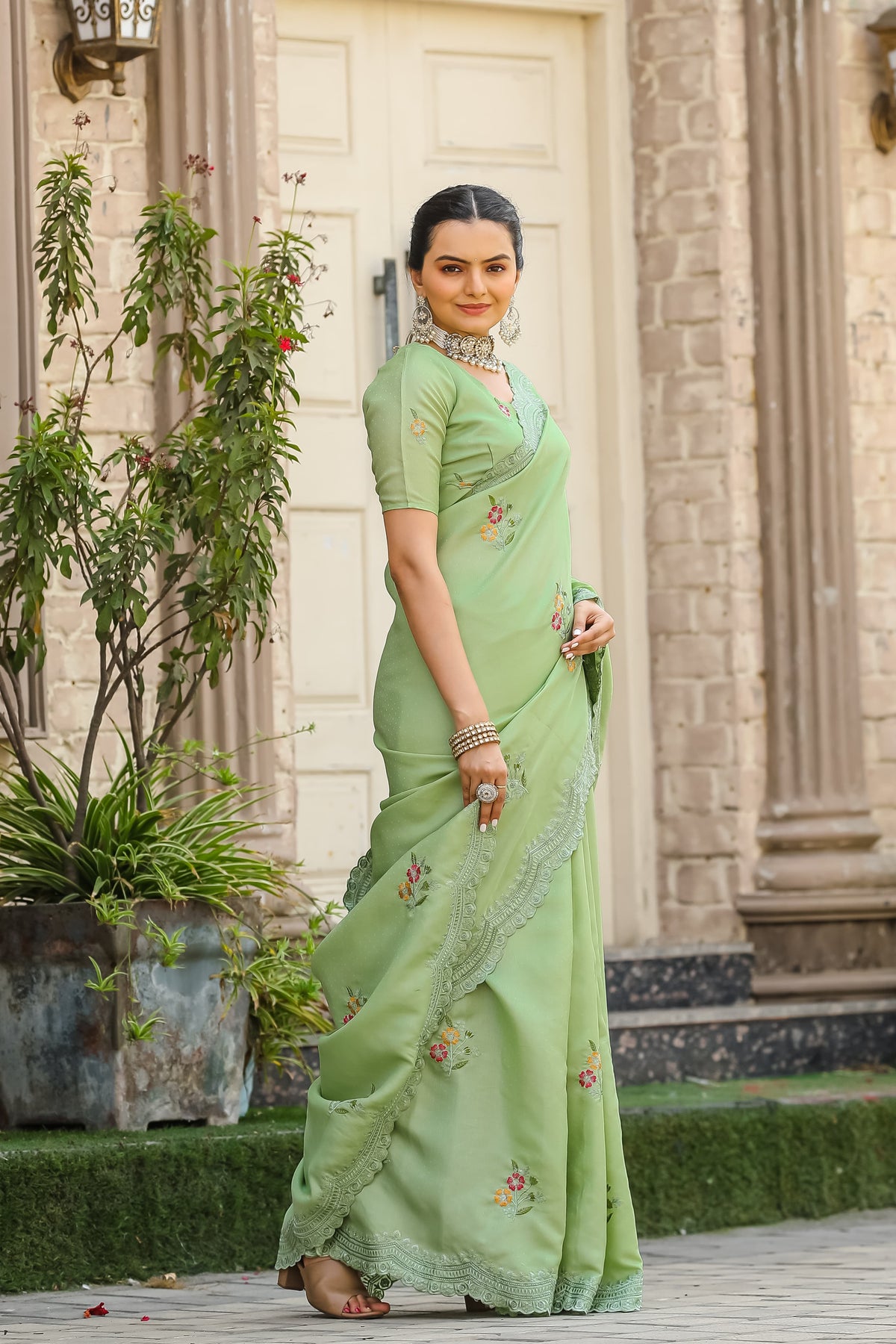 Stunning Light Green Color Soft Cotton Tussar Saree