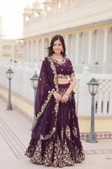 Embellished Embroidered Work Wine Color Lehenga Choli