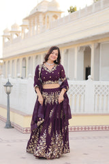 Embellished Embroidered Work Wine Color Lehenga Choli