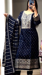 Embellished Sequence Work Navy Blue Color Anarkali Suit