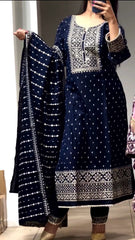 Embellished Sequence Work Navy Blue Color Anarkali Suit