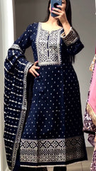 Embellished Sequence Work Navy Blue Color Anarkali Suit