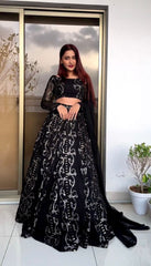 Embellished Thread With Sequence Work Black Color Lehenga Choli