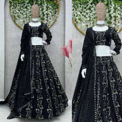 Embellished Thread With Sequence Work Black Color Lehenga Choli