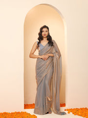 Embellished Silver Color Silk Saree