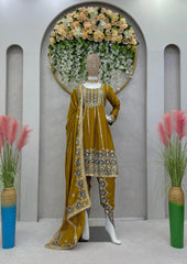 Punjabi Style Sequence With Thread Work Mustard Color Dhoti Suit