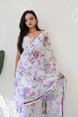 Classic Buti Design White Color Ready To Wear Saree