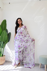 Classic Buti Design White Color Ready To Wear Saree