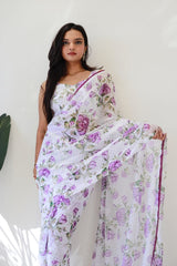 Classic Buti Design White Color Ready To Wear Saree