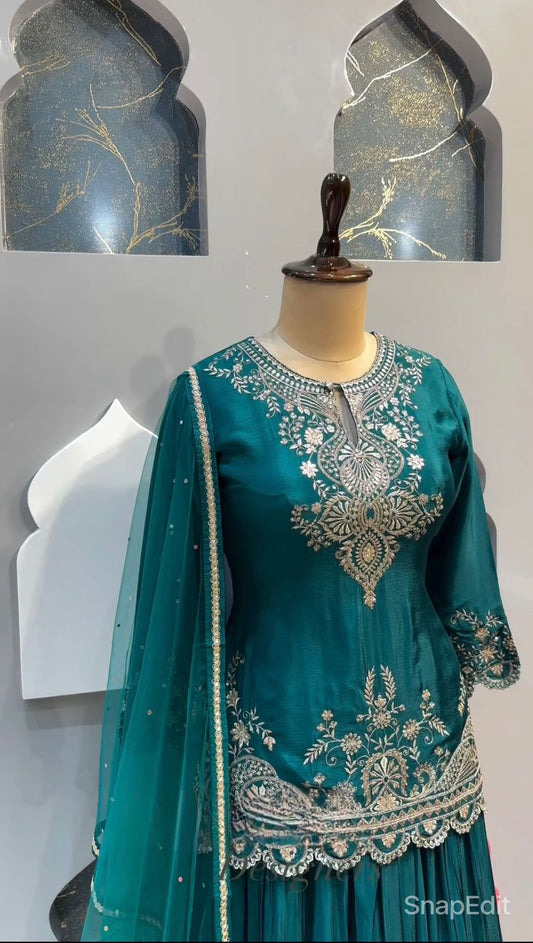 Classy Sequence Work Rama Color Sharara Suit