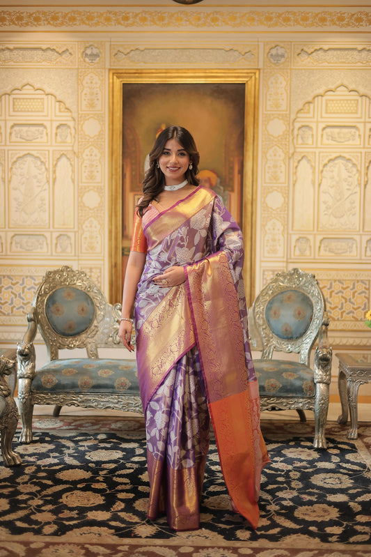 Glimmering Zari Weaving Work Purple Color Saree