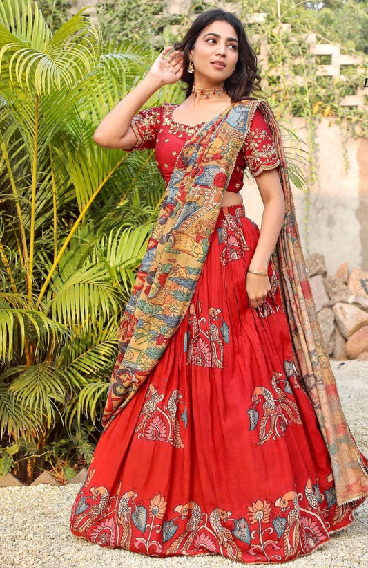 Beautiful Embroidery Work Red Color Lehenga Choli