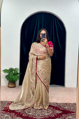 Mesmerizing Embroidery Work Beige Color Saree