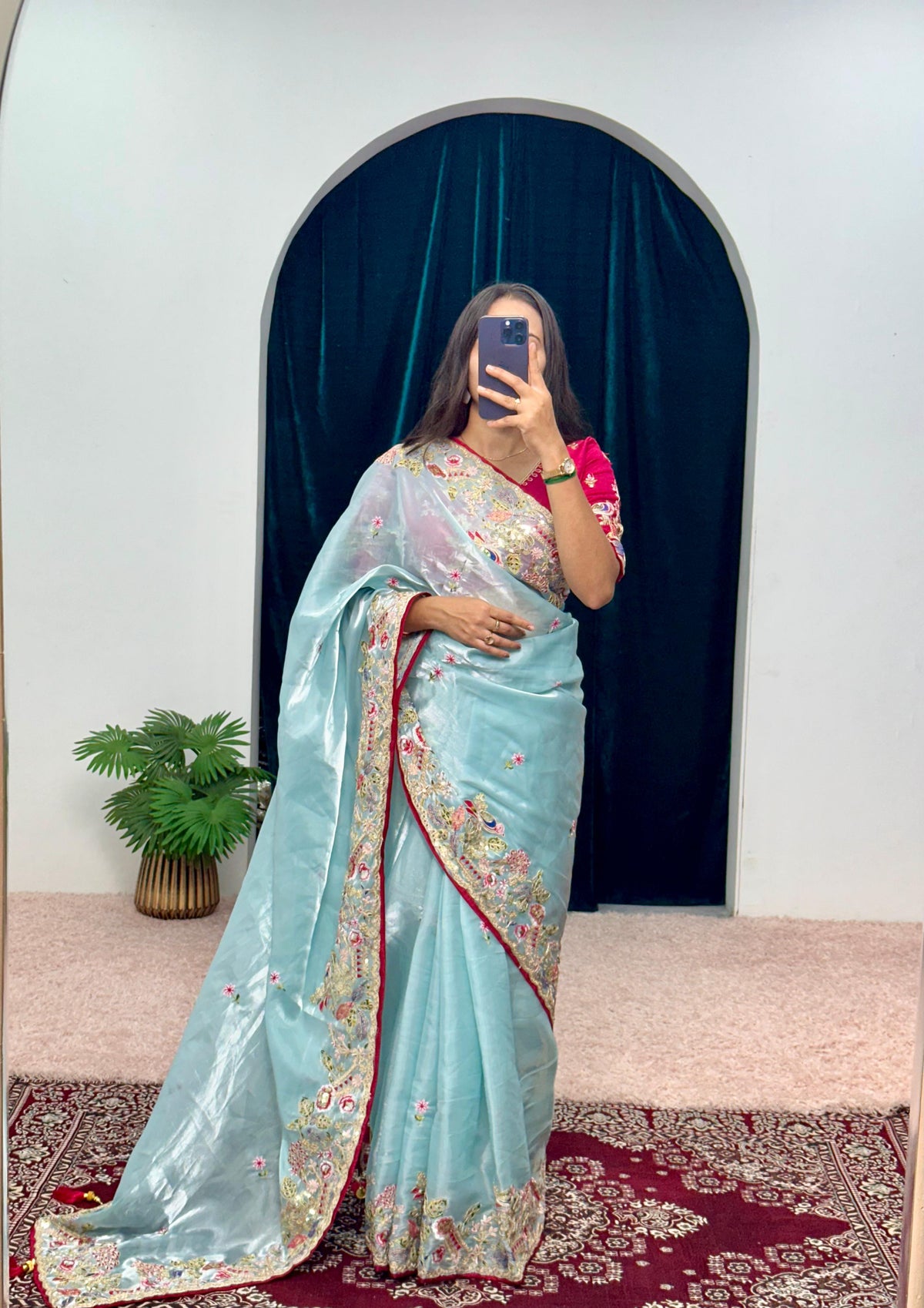 Mesmerizing Embroidery Work Sky Blue Color Saree