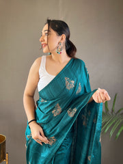 Mesmerizing Jacquard Rama Color Saree