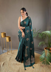 Mesmerizing Jacquard Green Color Saree