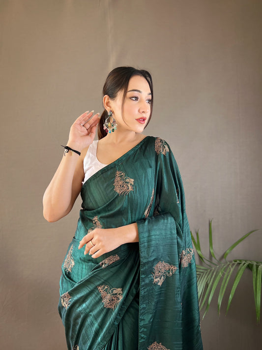 Mesmerizing Jacquard Green Color Saree