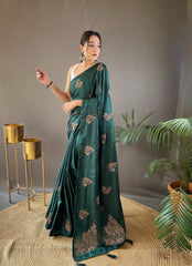 Mesmerizing Jacquard Green Color Saree