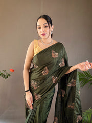 Mesmerizing Jacquard Mehndi Wear Saree