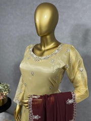 Glimmering Sequences Work Gold Color Anarkali Suit