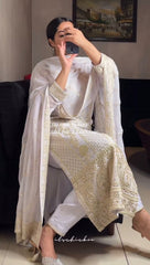 Shining Embroidery Work White Color Anarkali Suit