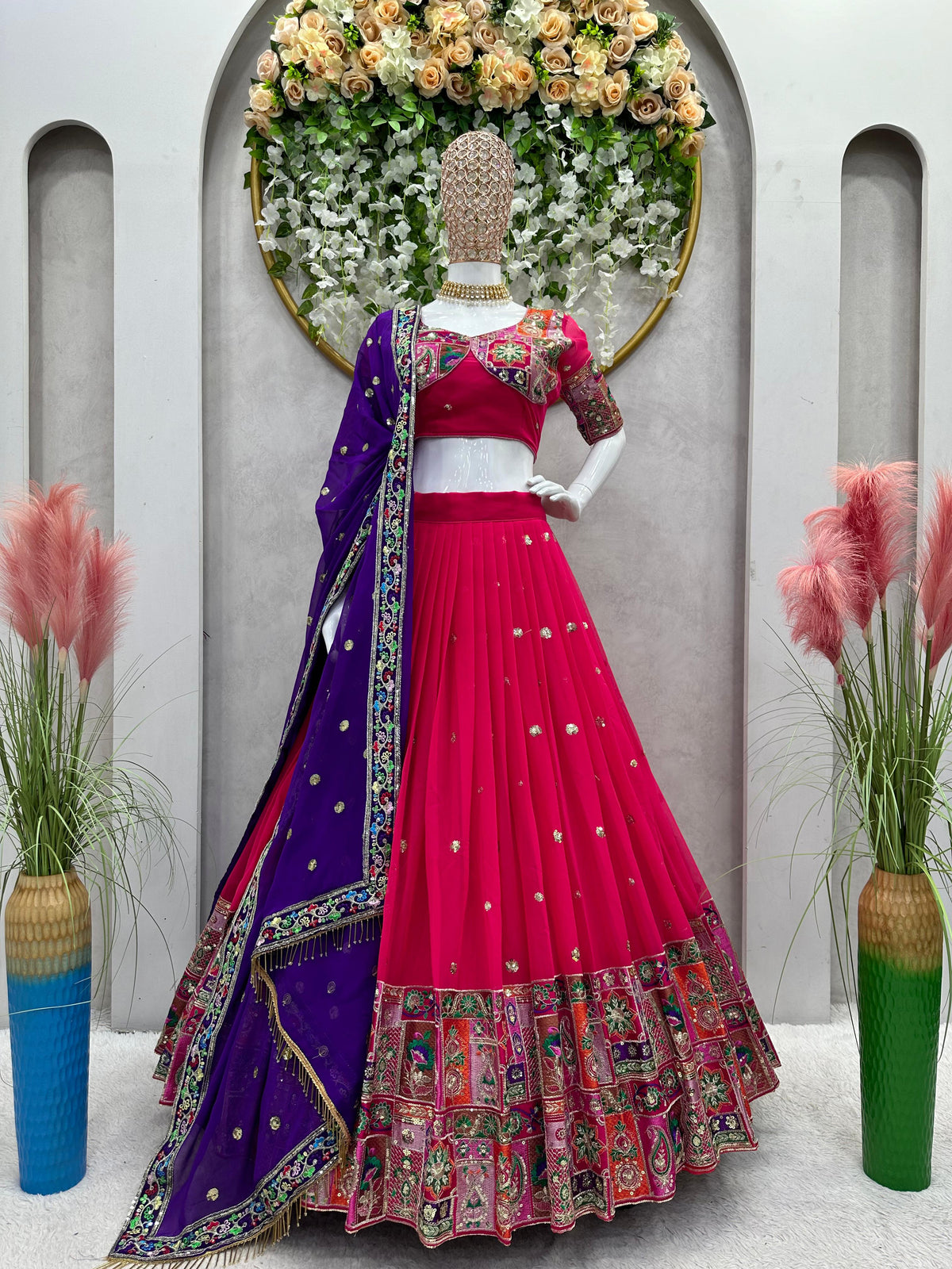 Embellishe Thread With Sequence Work Pink Color Lehenga Choli