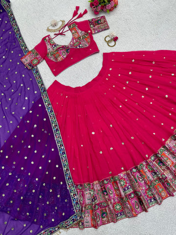 Embellishe Thread With Sequence Work Pink Color Lehenga Choli