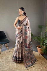 Function Wear Beige Color Cotton Tussar Silk Saree