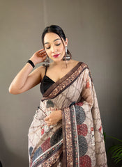 Function Wear Beige Color Cotton Tussar Silk Saree