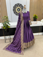 Marvelous Sequence Work Purple Color Gown