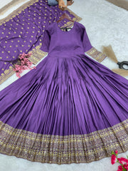 Marvelous Sequence Work Purple Color Gown