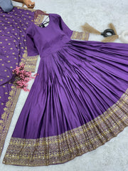 Marvelous Sequence Work Purple Color Gown