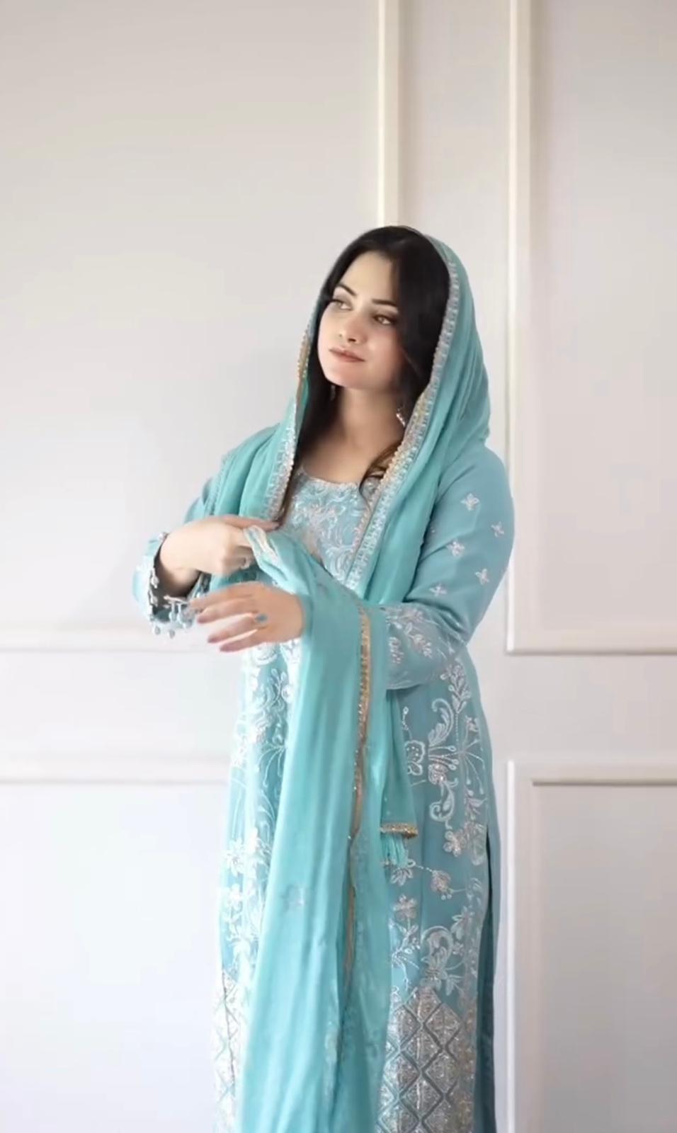 Stunning Sequence Work Sky Blue Color Anarkali Suit