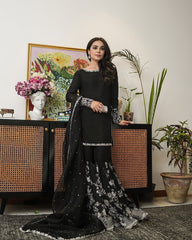 Eyes Catching Sequence Work Black Color Sharara Suit