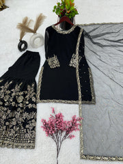 Eyes Catching Sequence Work Black Color Sharara Suit