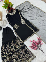 Eyes Catching Sequence Work Black Color Sharara Suit