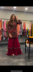 Exclusive Embroidery Work Red Color Palazzo Suit