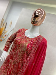 Exclusive Embroidery Work Red Color Palazzo Suit