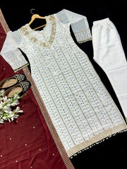 Terrific Embroidered Maroon Salwar Suit With Pink Dupattac