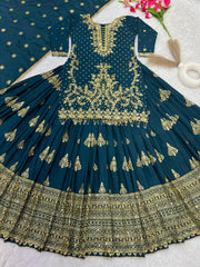 Presenting Embroidery Sequence Work Teal Color Top With Lehenga