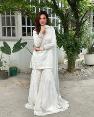 Outstanding Sequins Work White Color Sharara Suit