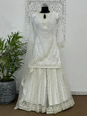 Outstanding Sequins Work White Color Sharara Suit