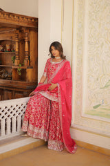 Gorgeous Embroidered Work Pink Color Sharara Suit