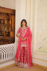 Gorgeous Embroidered Work Pink Color Sharara Suit