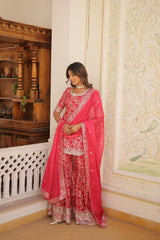 Gorgeous Embroidered Work Pink Color Sharara Suit