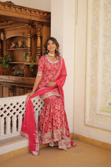 Gorgeous Embroidered Work Pink Color Sharara Suit